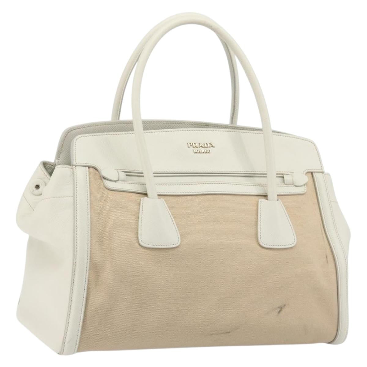 Prada Cuir Frame Convertible Canvas and Saffiano Leather, Beige, Canvas, Tote Bag