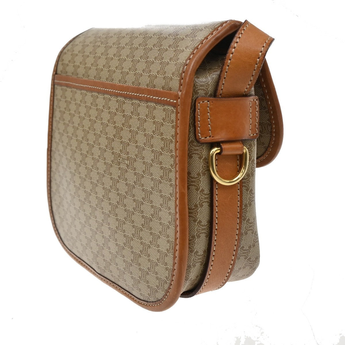 Celine Vintage Macadam Canvas and Leather, Beige, Canvas, Shoulder Bag