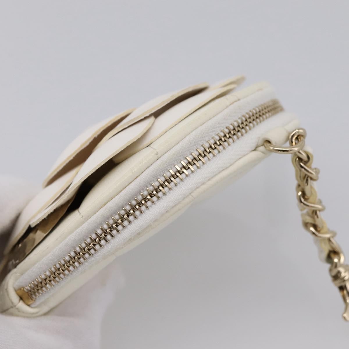 Chanel Camellia Round Clutch with Chain Lambskin, White, Leather, Clutch