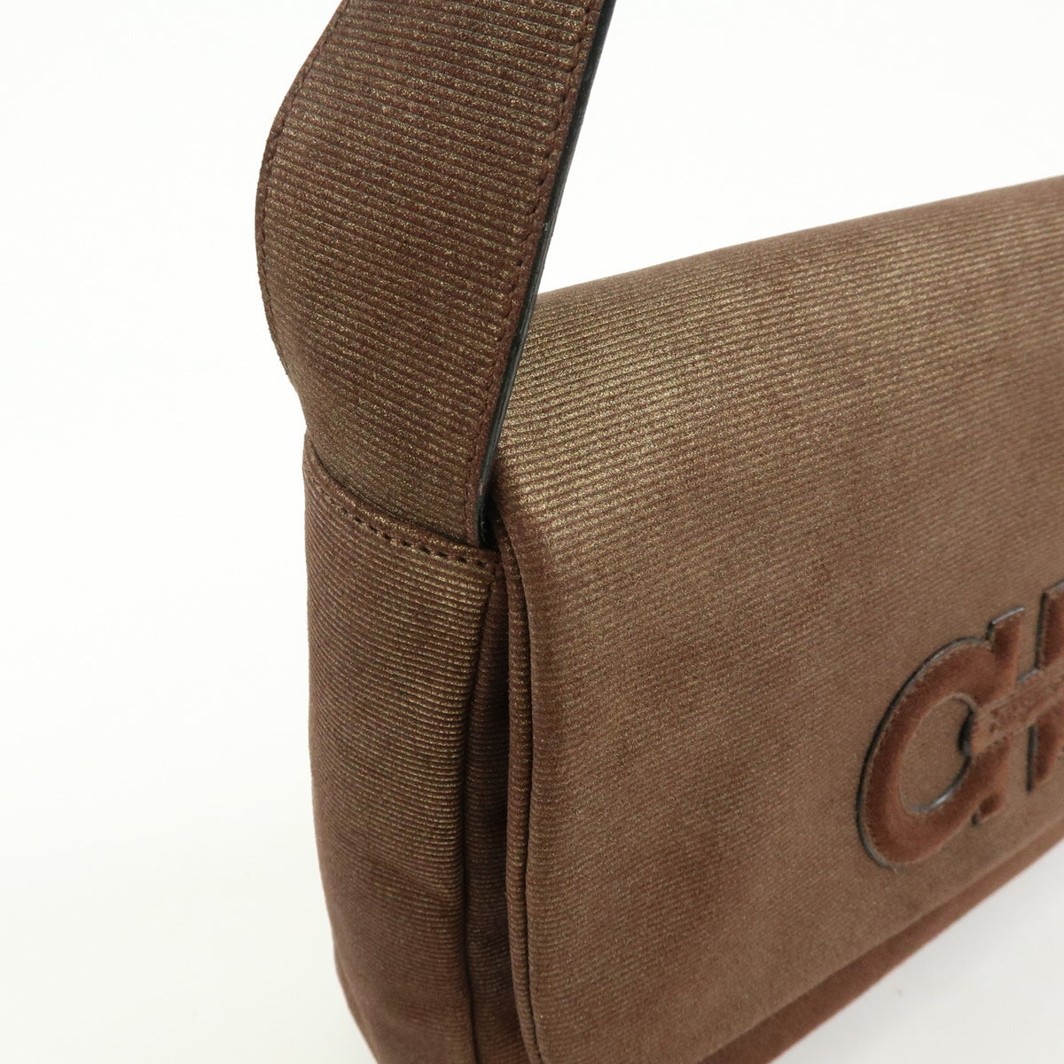 Salvatore Ferragamo Gancini Suede, Brown, Canvas, Crossbody Bag
