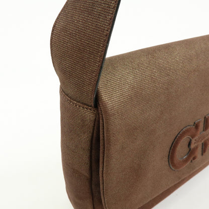 Salvatore Ferragamo Gancini Suede, Brown, Canvas, Crossbody Bag