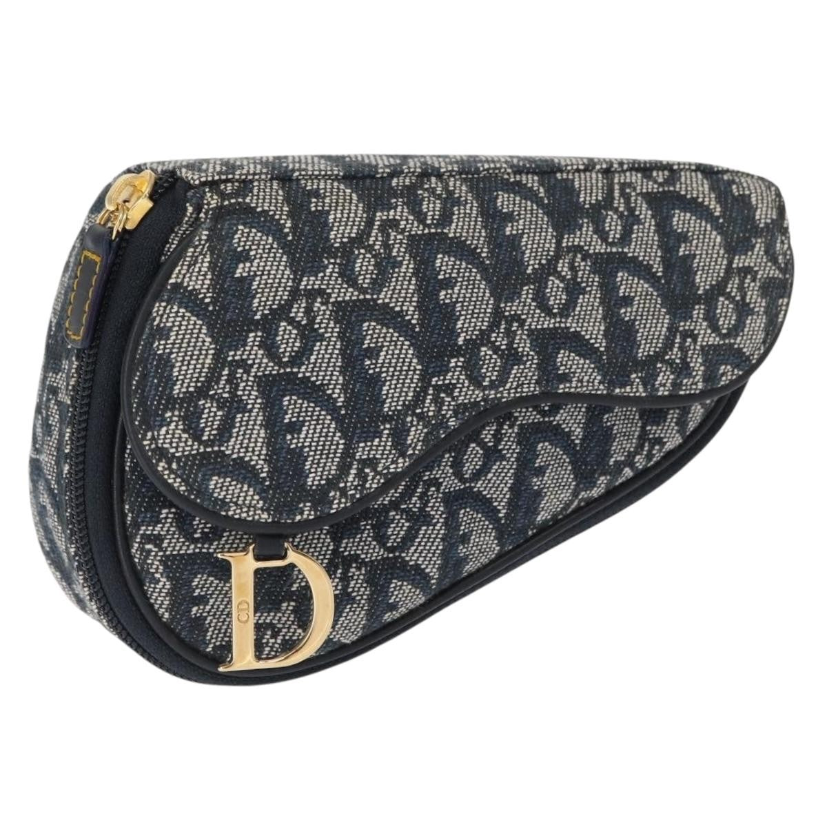 Christian Dior Saddle Zip Diorissimo Canvas, Blue, Canvas, Clutch
