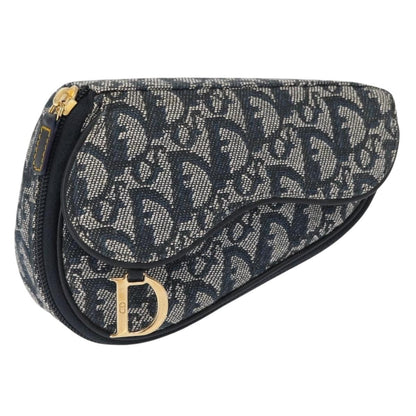 Christian Dior Saddle Zip Diorissimo Canvas, Blue, Canvas, Clutch