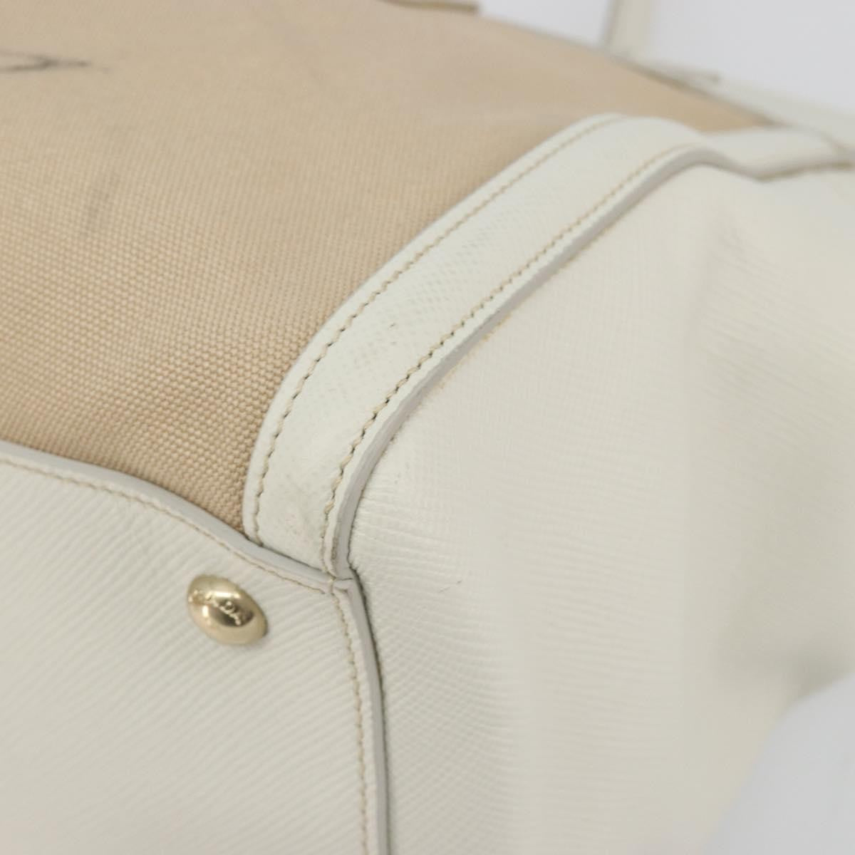 Prada Cuir Frame Convertible Canvas and Saffiano Leather, Beige, Canvas, Tote Bag
