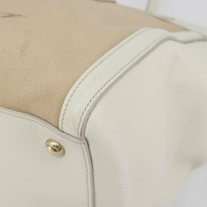 Prada Cuir Frame Convertible Canvas and Saffiano Leather, Beige, Canvas, Tote Bag