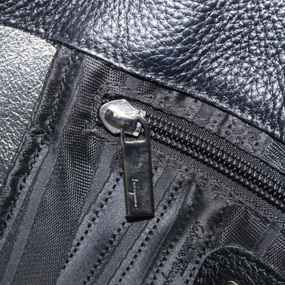 Salvatore Ferragamo Gancini Leather, Black, Leather, Handbag