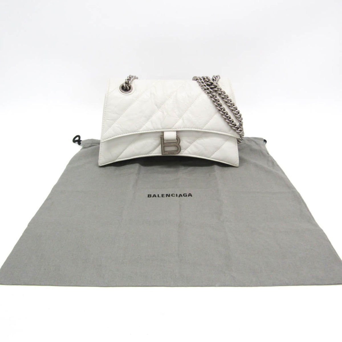Balenciaga Crush Chain Flap Quilted Crushed Calfskin, White, Leather, Handbag