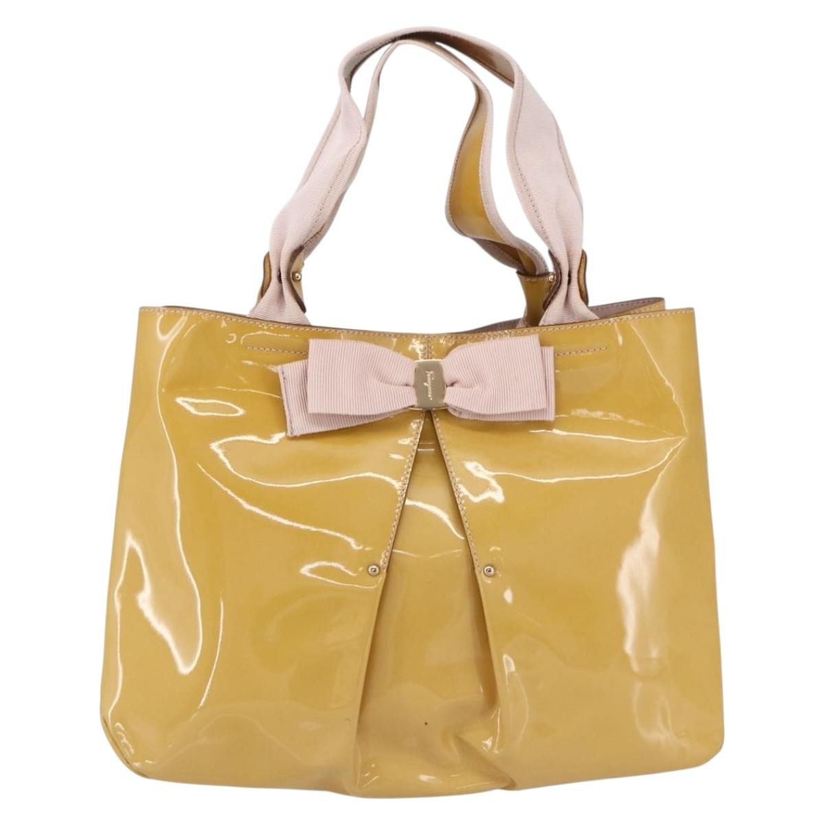 Salvatore Ferragamo Vala Patent Leather, Yellow, Patent Leather, Handbag