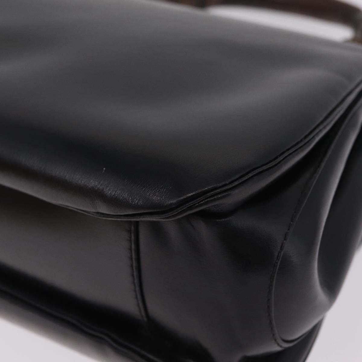 Gucci Vintage Bamboo Top Handle Leather, Black, Leather, Handbag