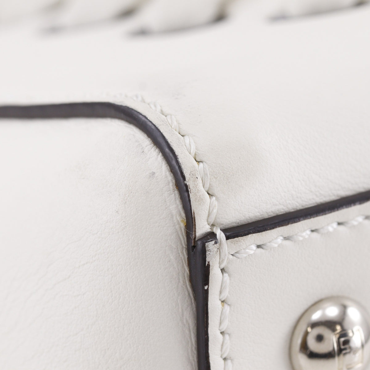 Fendi DotCom Convertible Satchel Whipstitch Leather, White, Leather, Handbag