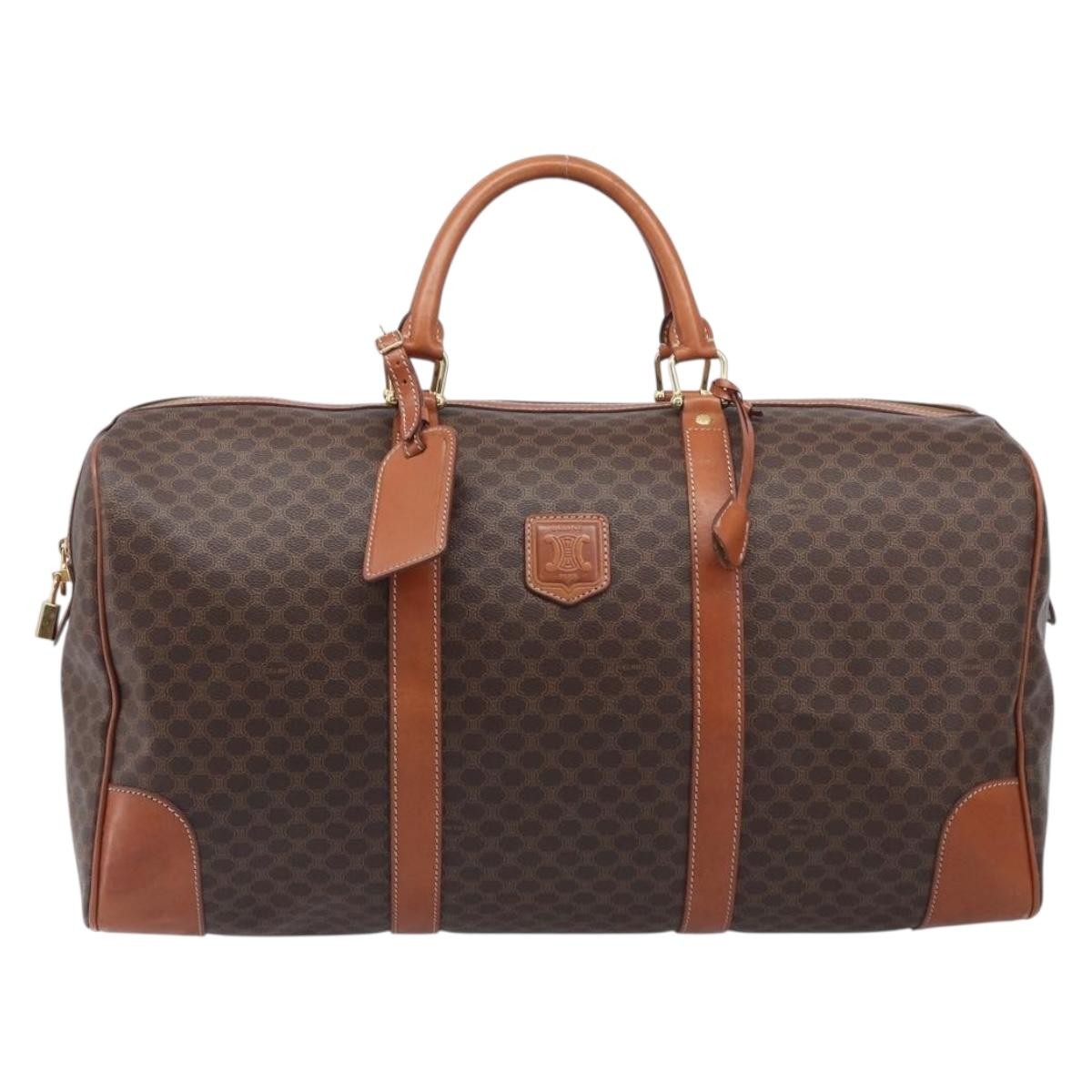 Celine Vintage Duffle Macadam Coated Canvas, Brown, Canvas, Handbag