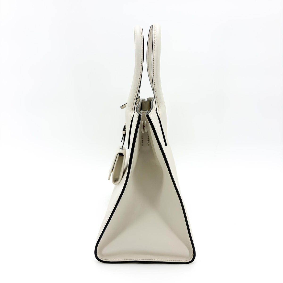 Prada Monochrome Saffiano with City Calf, White, Leather, Tote Bag