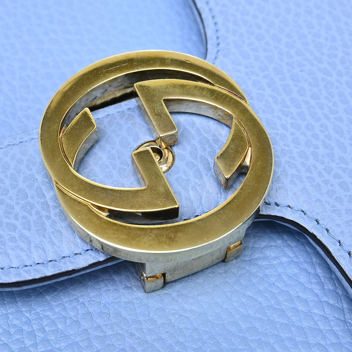 Gucci Interlocking Leather, Blue, Leather, Shoulder Bag