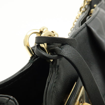 Salvatore Ferragamo W Chain Leather, Black, Leather, Tote Bag
