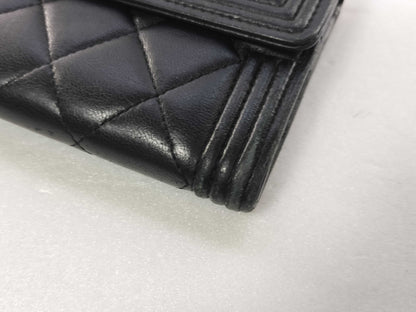 Chanel Boy Flap Quilted Lambskin, Black, Leather, Wallet