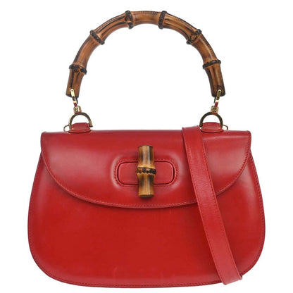 Gucci Vintage Convertible Bamboo Top Handle Leather, Red, Leather, Handbag