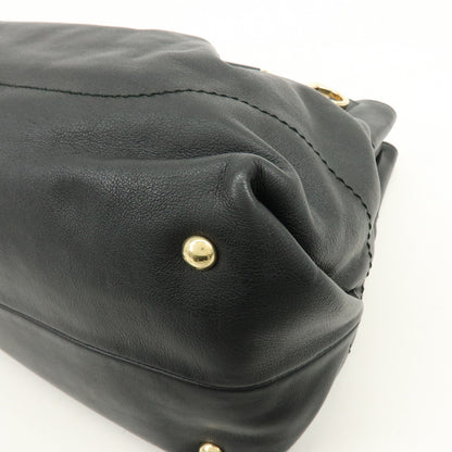 Salvatore Ferragamo W Chain Leather, Black, Leather, Tote Bag