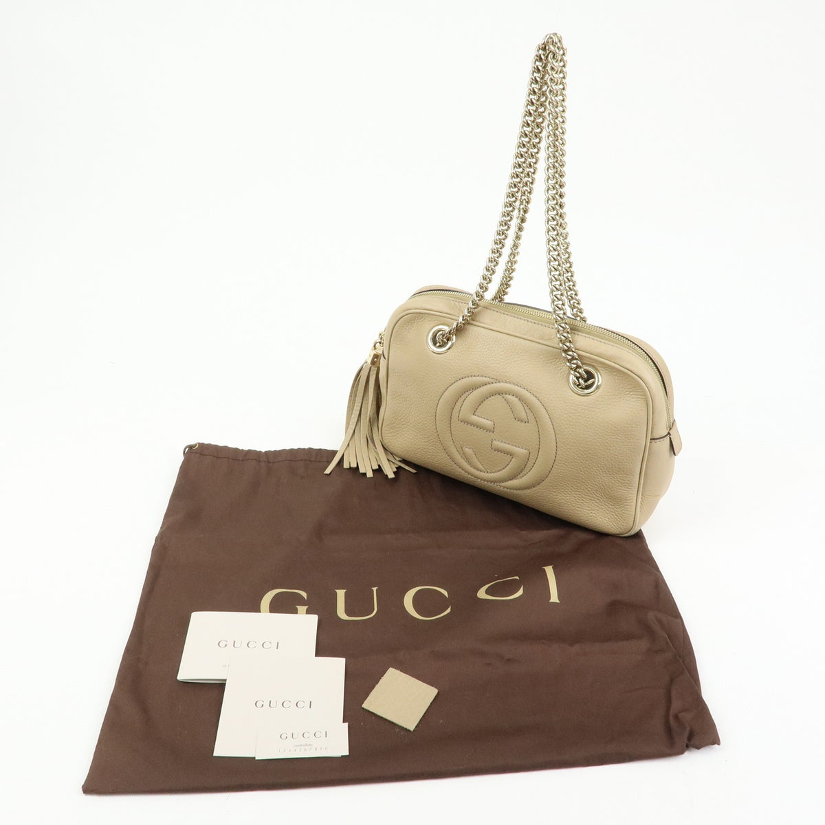 Gucci Soho Chain Zip Leather, Beige, Leather, Shoulder Bag