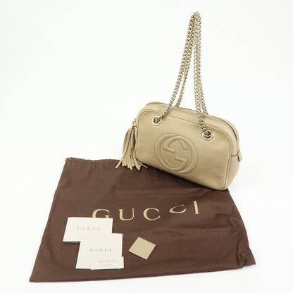 Gucci Soho Chain Zip Leather, Beige, Leather, Shoulder Bag