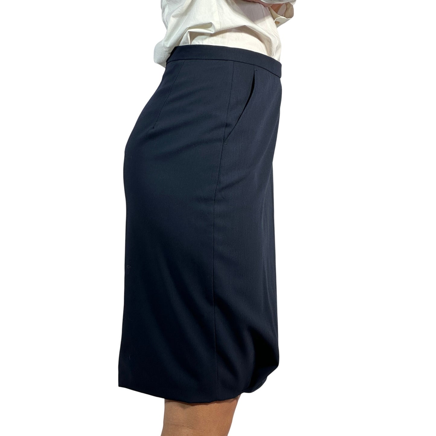 MAX MARA 100% Virgin Wool Straight Pencil Skirt High Rise Navy Blue Women's 6