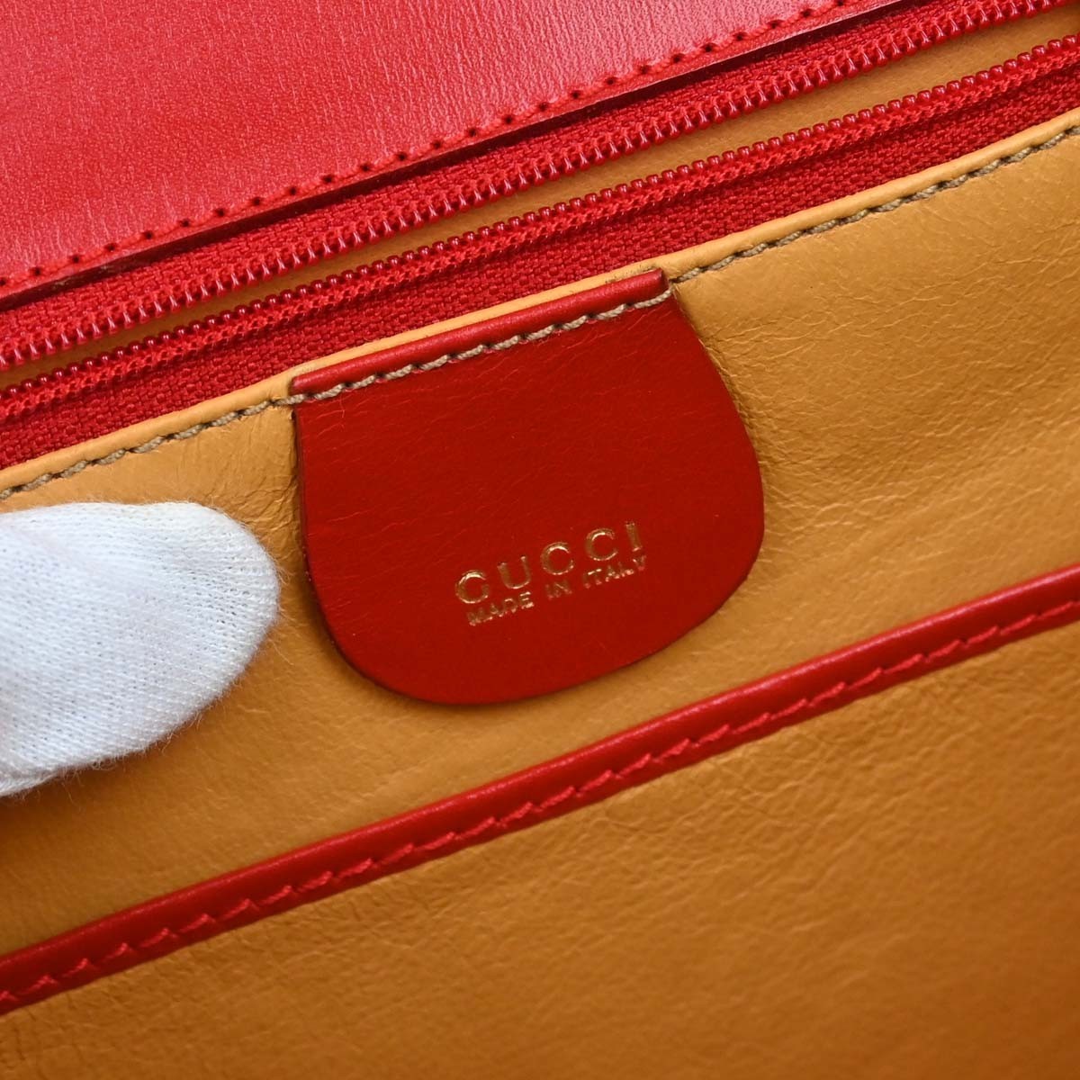 Gucci Vintage Convertible Bamboo Top Handle Leather, Red, Leather, Handbag
