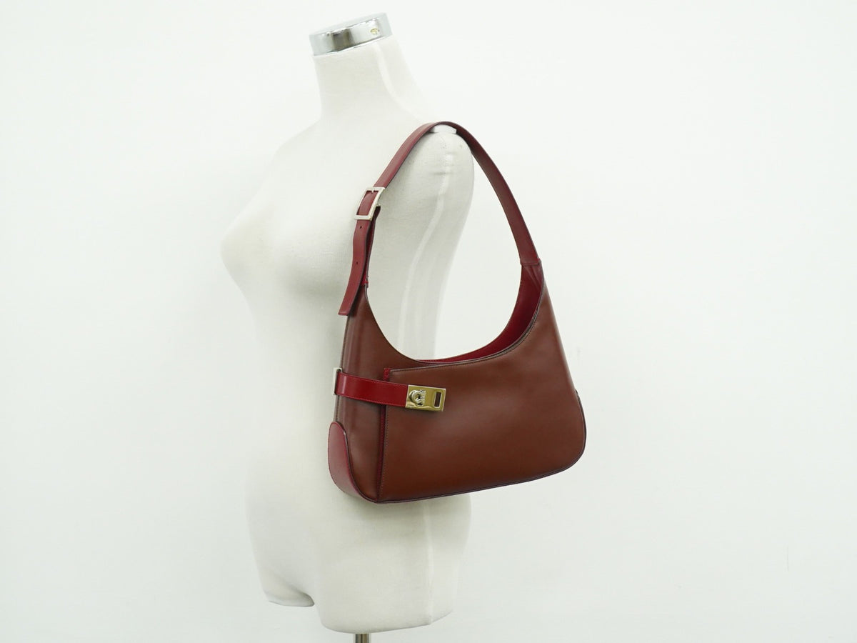 Salvatore Ferragamo Gancini Hobo Leather, Brown, Leather, Shoulder Bag