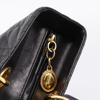 Christian Dior Vintage Lady Dior Cannage Quilt Lambskin, Black, Leather, Handbag