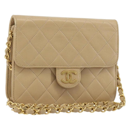 Chanel Vintage Clutch with Chain Quilted Leather, Beige, Leather, Clutch