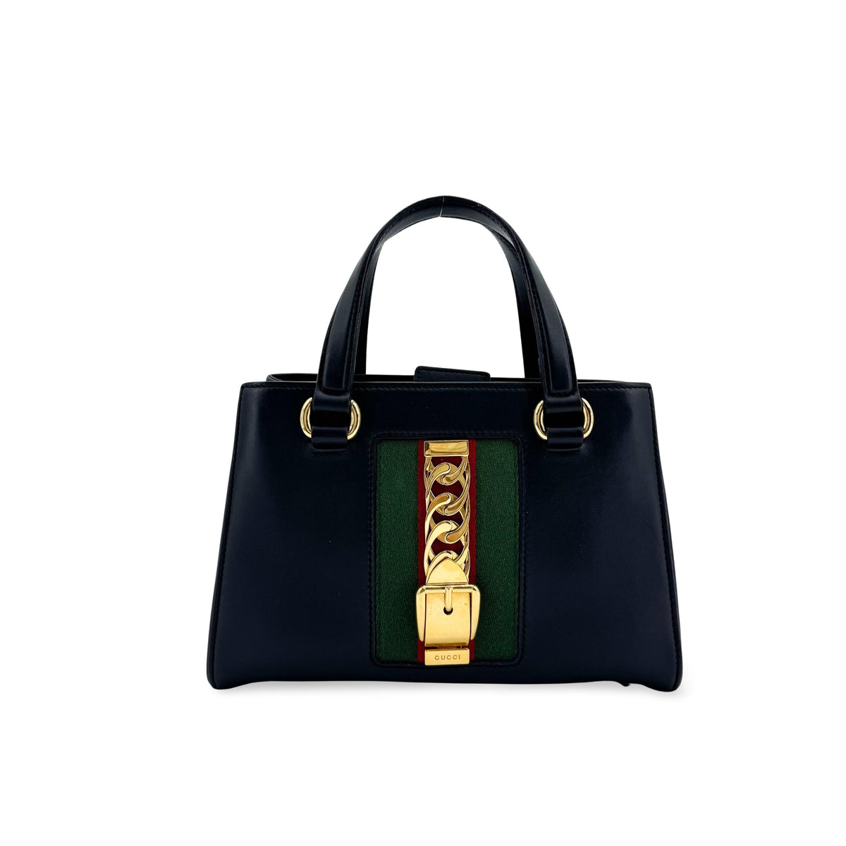 Gucci Sylvie Top Handle Leather, Black, Leather, Handbag