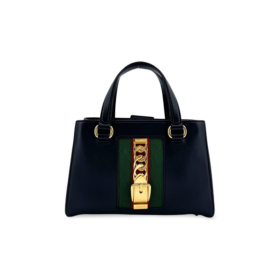 Gucci Sylvie Top Handle Leather, Black, Leather, Handbag