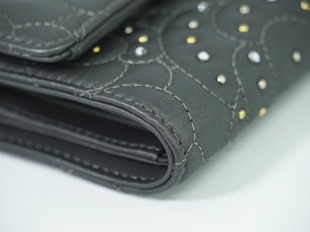 Chanel Camellia Flap Studded Camellia Lambskin, Gray, Leather, Wallet