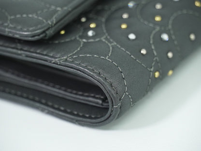 Chanel Camellia Flap Studded Camellia Lambskin, Gray, Leather, Wallet