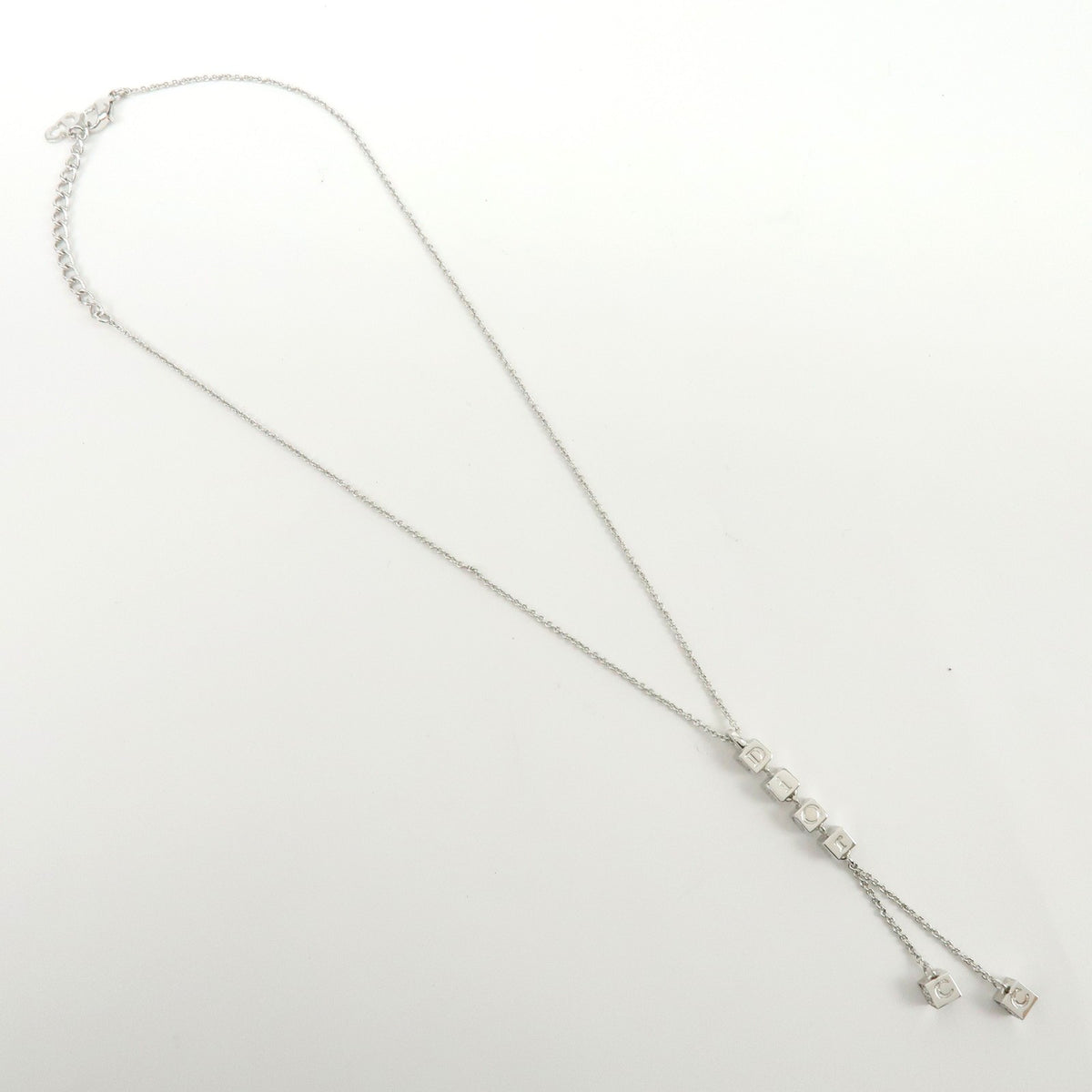 Christian Dior Logo Pendant Metal with Crystal, Silver, Metal, Necklace