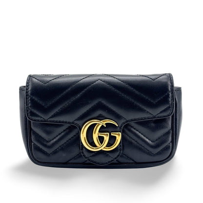 Gucci GG Marmont Flap Matelasse Leather, Black, Calfskin, Handbag