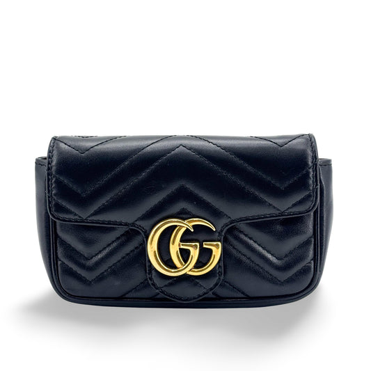 Gucci GG Marmont Flap Matelasse Leather, Black, Calfskin, Handbag