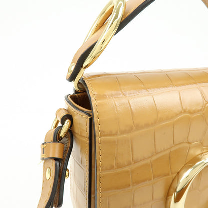 Chloe C Flap Crocodile Embossed Leather, Brown, Leather, Handbag