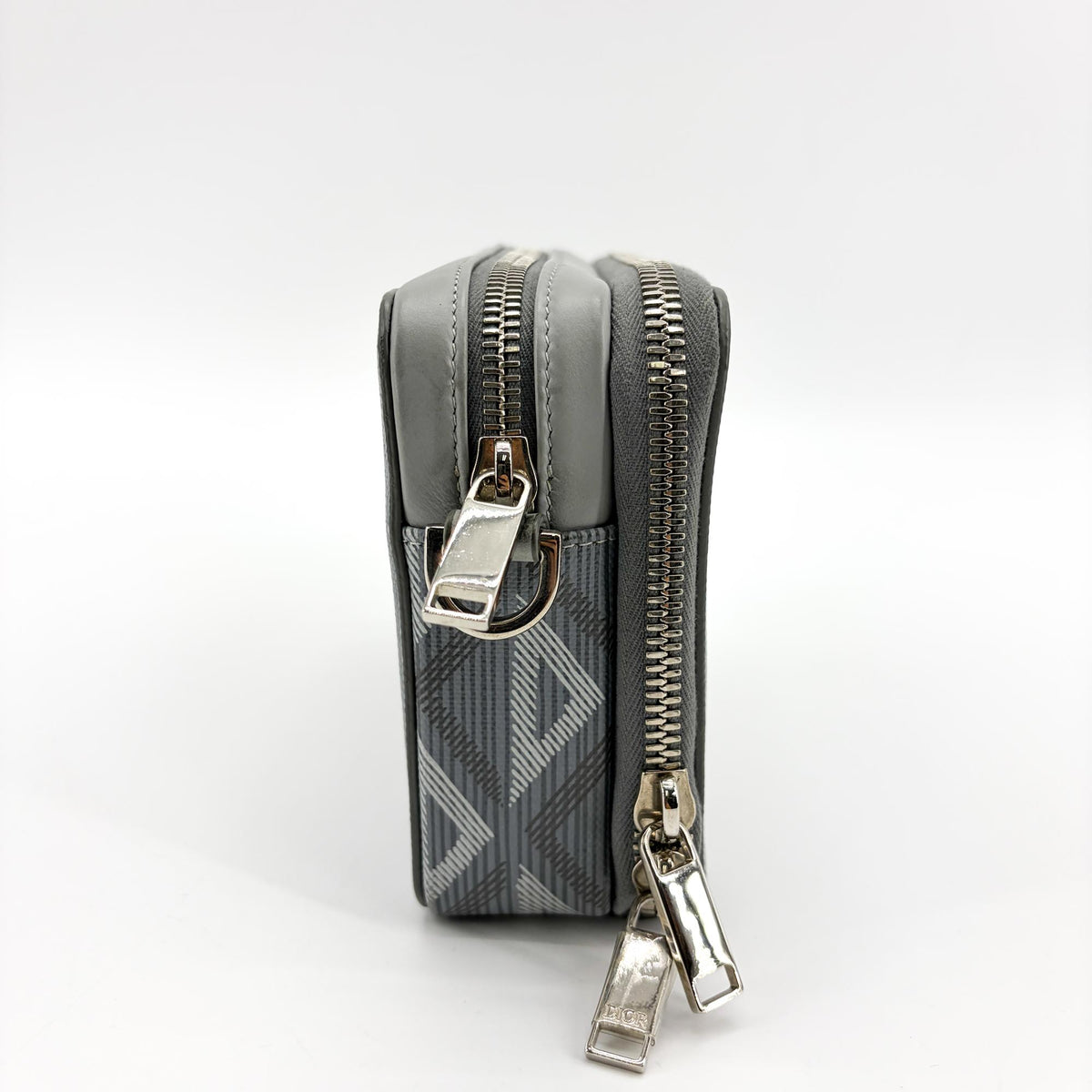 Christian Dior Double Zip CD Diamond Coated Canvas, Gray, Canvas, Crossbody Bag