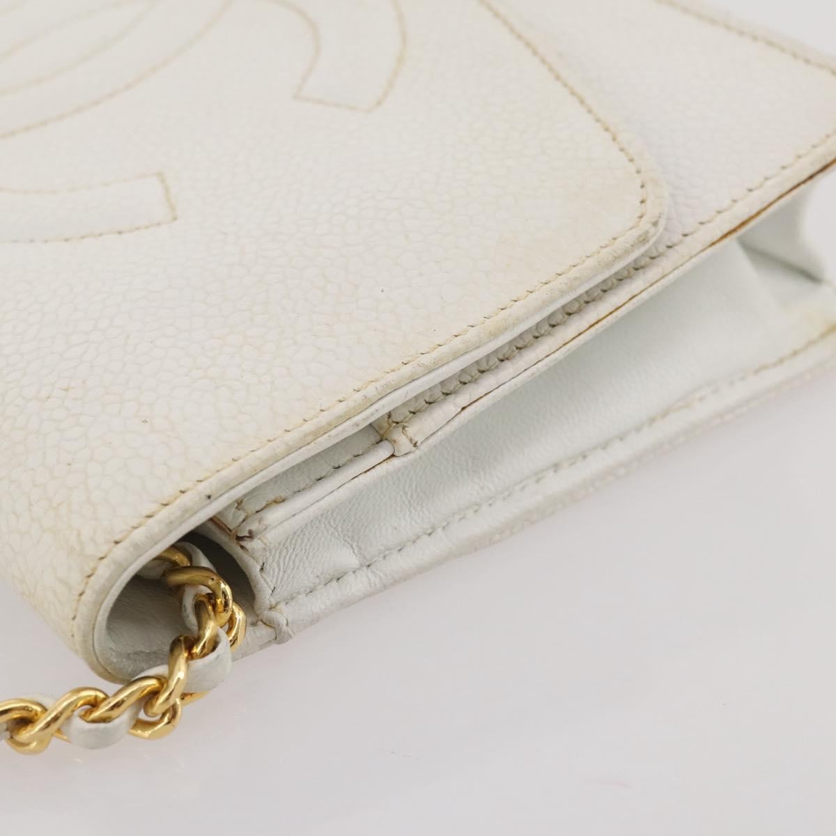 Chanel Vintage Timeless Wallet on Chain Caviar, White, Leather, Crossbody Bag