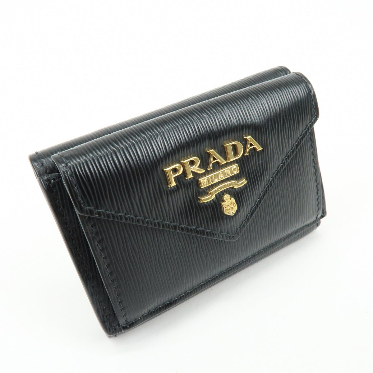 Prada Envelope Trifold Saffiano Leather, Black, Leather, Wallet