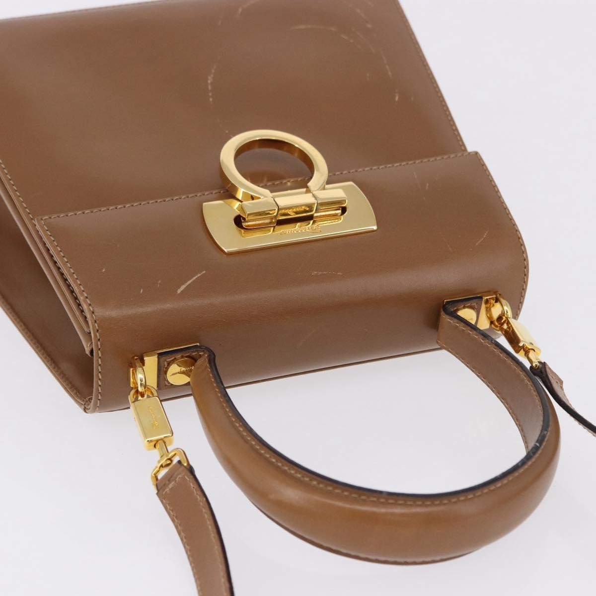 Salvatore Ferragamo Gancini Convertible Top Handle Leather, Brown, Leather, Handbag