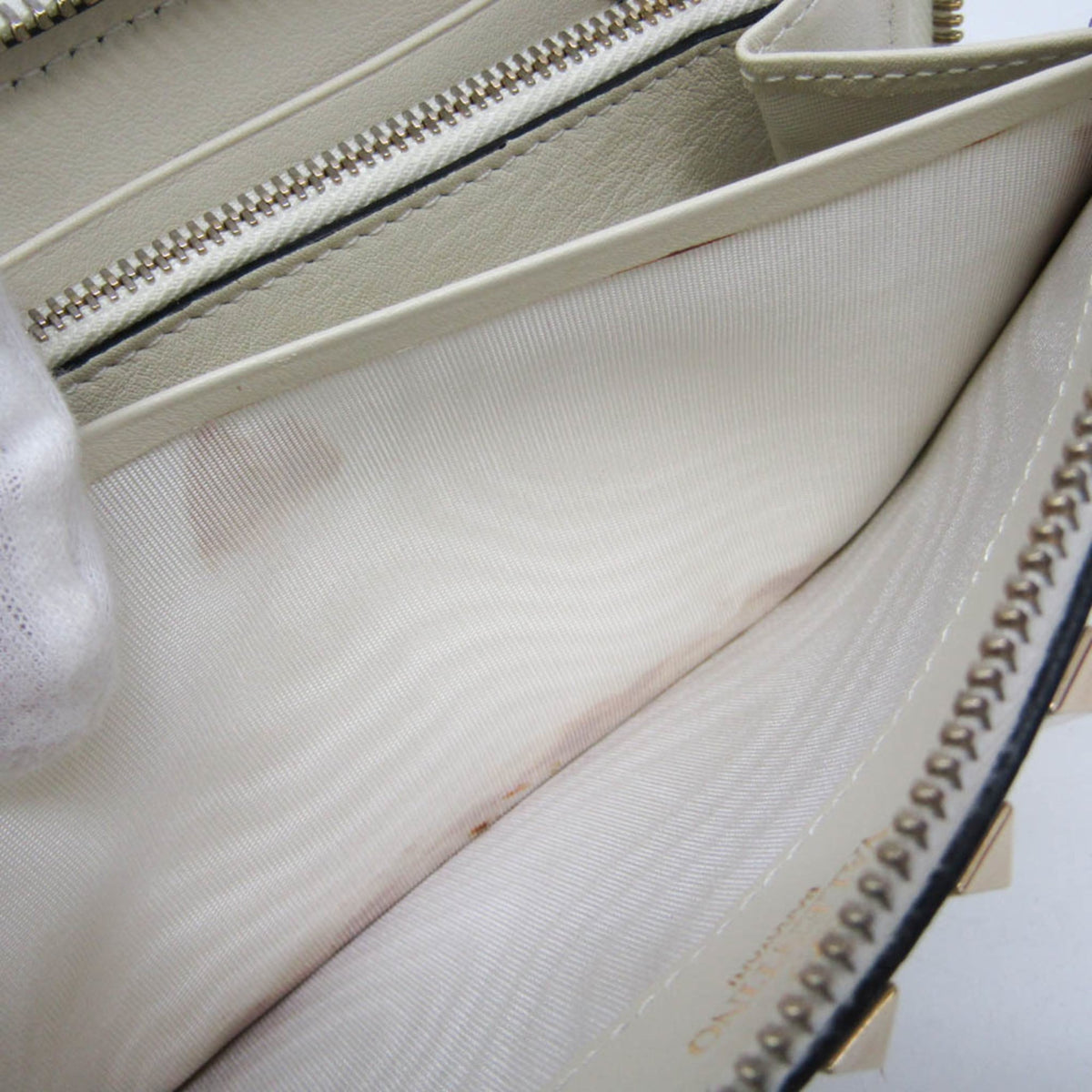 Valentino Garavani Rockstud Zip Around Leather, White, Leather, Wallet