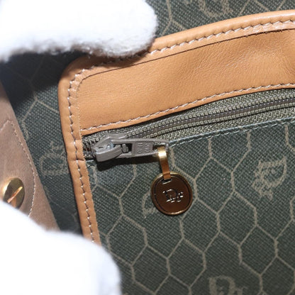 Christian Dior Vintage Honeycomb Flap Canvas and Leather, Khaki, Canvas, Shoulder Bag