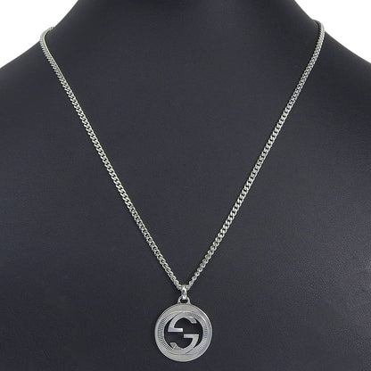Gucci Engraved Interlocking G Chain Link Pendant Sterling Silver, Silver, Silver, Necklace