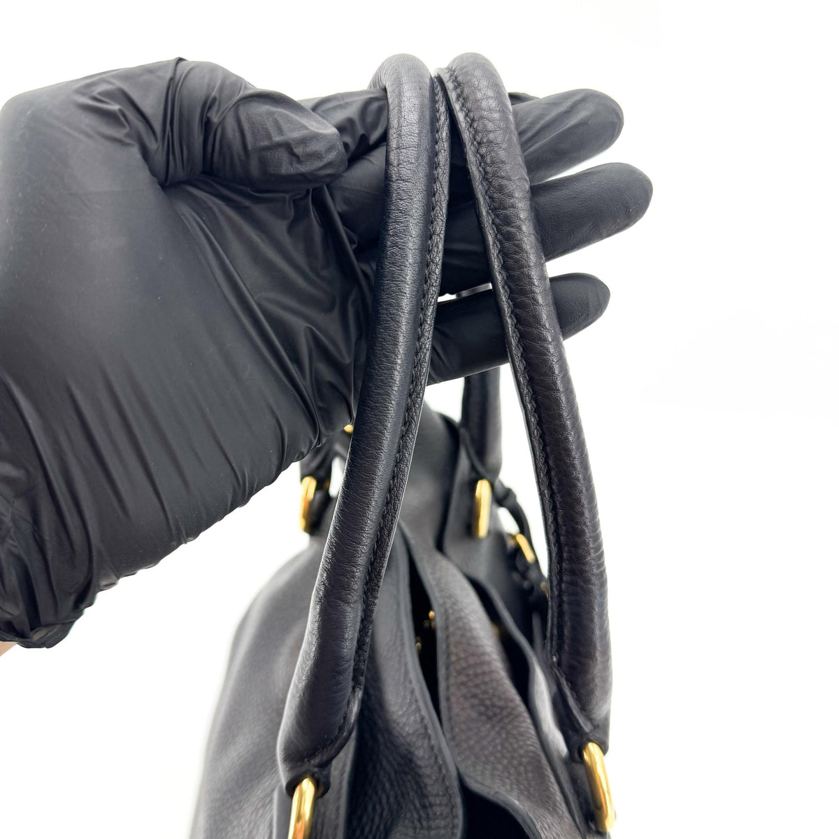 Prada Convertible Open Leather, Black, Leather, Tote Bag