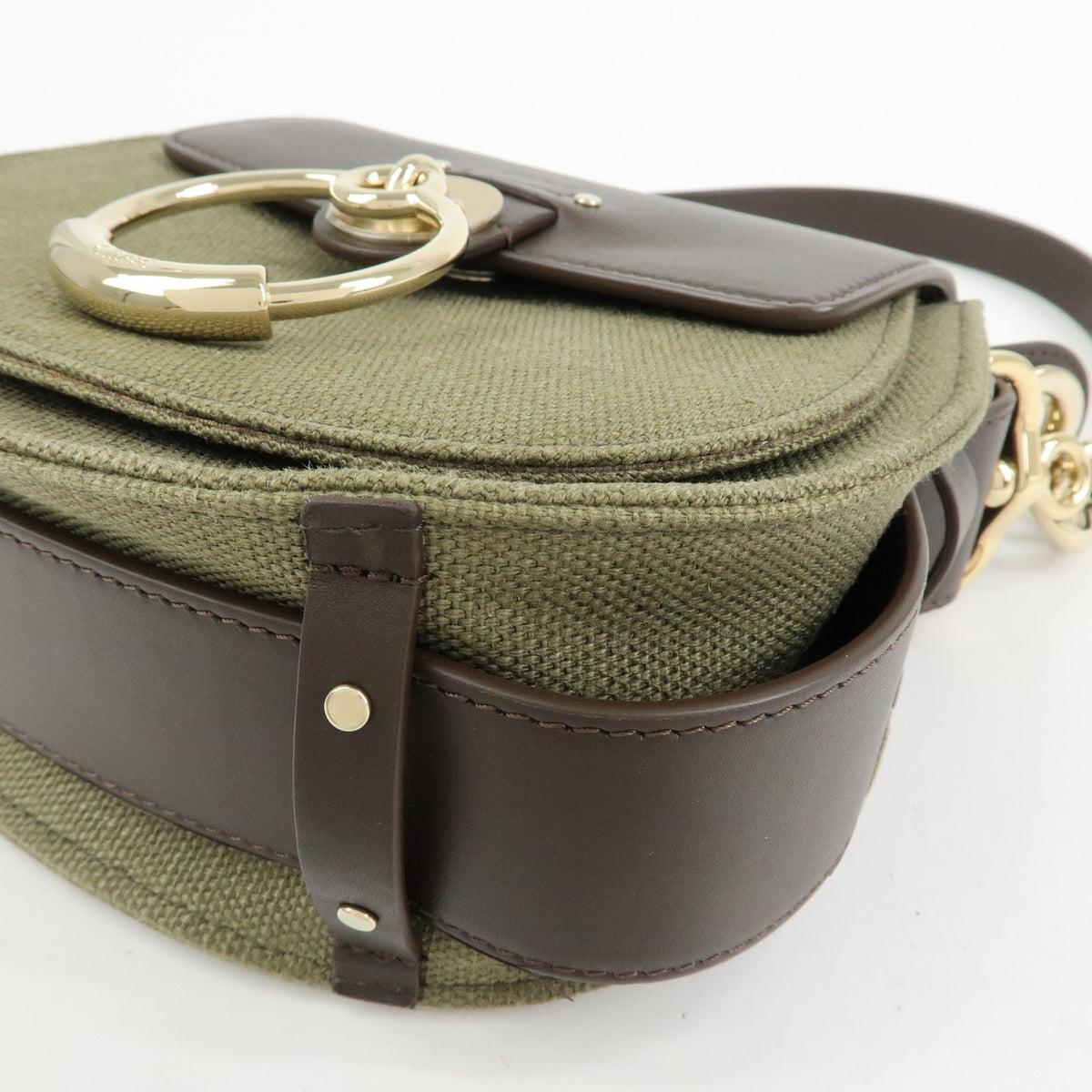 Chloe Tess Canvas with Leather, Green, Canvas, Handbag