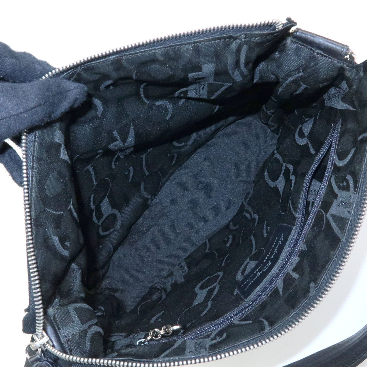Salvatore Ferragamo Vara Leather, Black, Canvas, Tote Bag