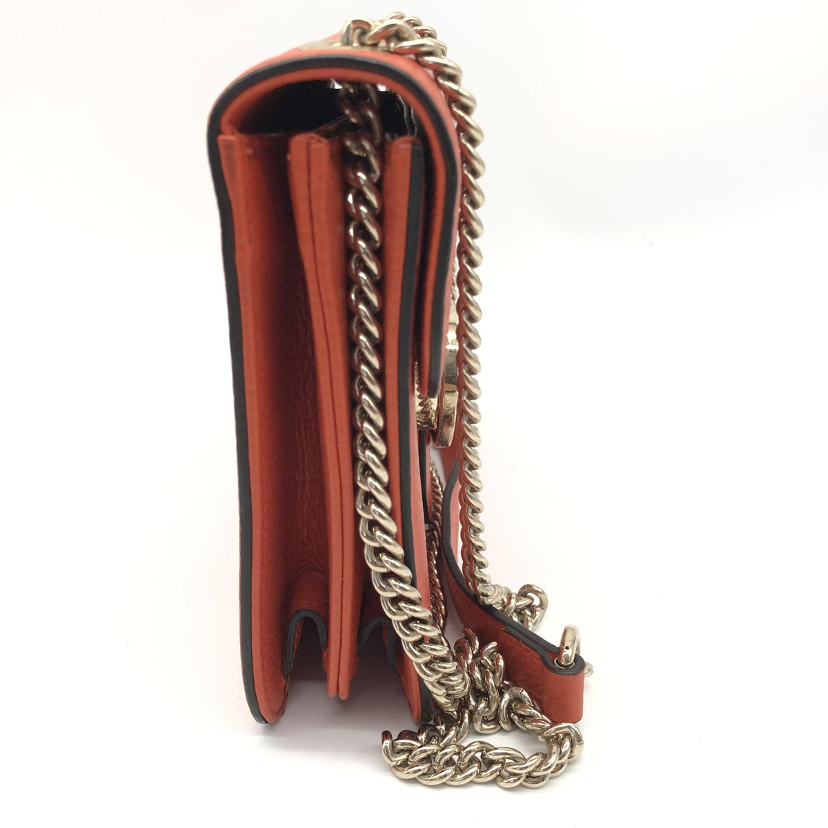 Gucci Interlocking Chain Leather, Orange, Leather, Crossbody Bag