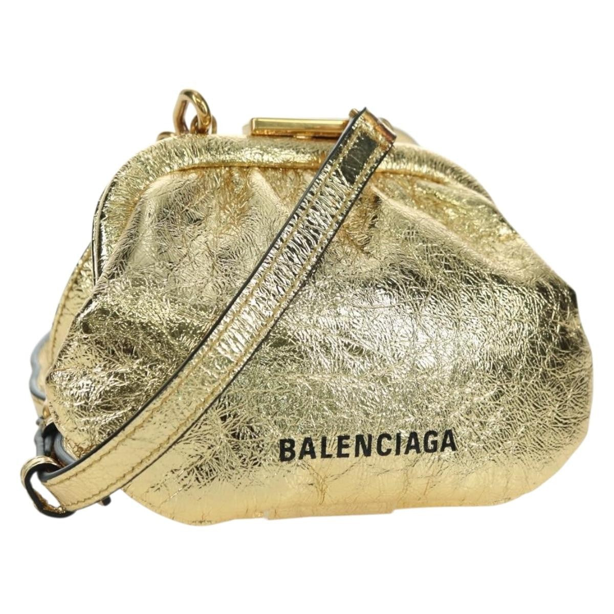 Balenciaga Cloud Clutch Leather, Gold, Leather, Clutch