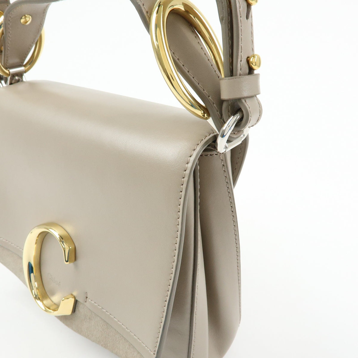 Chloe C Shoulder Bag Leather, Gray, Leather, Shoulder Bag