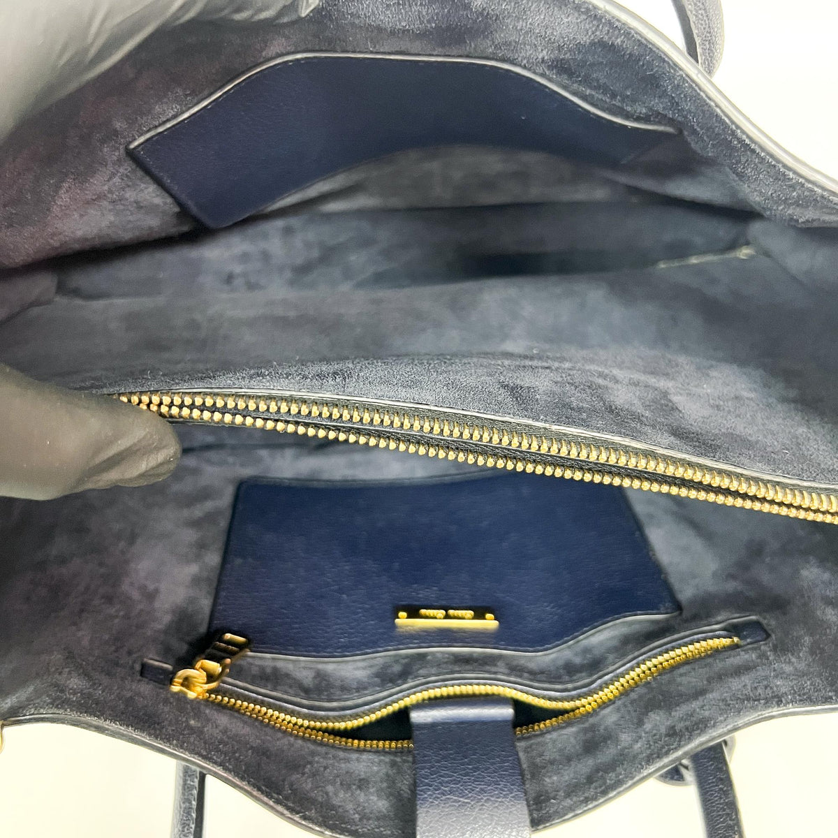 Miu Miu Madras Leather, Navy, Leather, Tote Bag